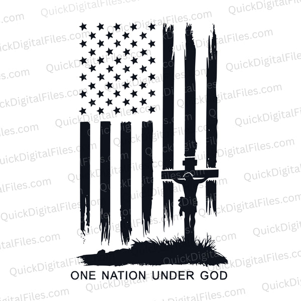 One Nation Under God SVG with green stripes and crosses on an American flag
