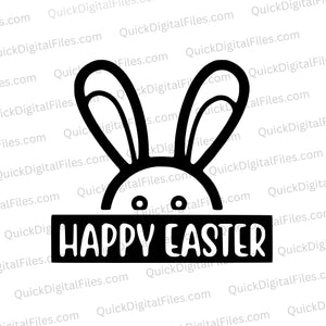 Black and white Easter bunny peeking over text SVG design