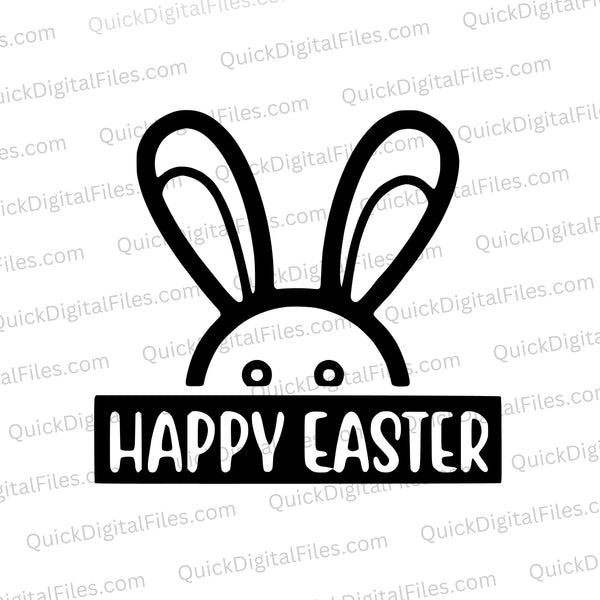 Black and white Easter bunny peeking over text SVG design