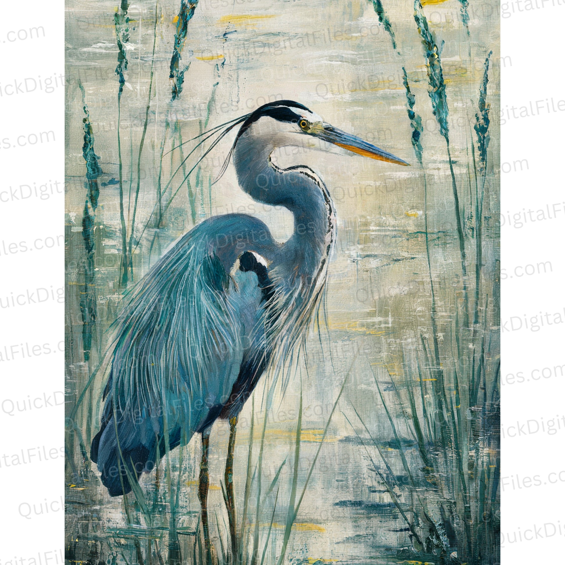 Heron PNG – Watercolor Blue Heron Painting Vintage Style