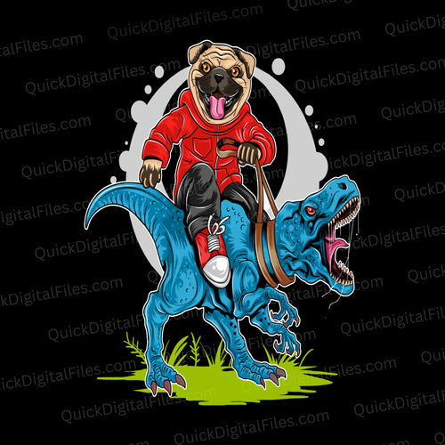 Pug Riding T-Rex: PNG