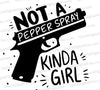 "SVG of stylized handgun with empowerment slogan for self-defense."