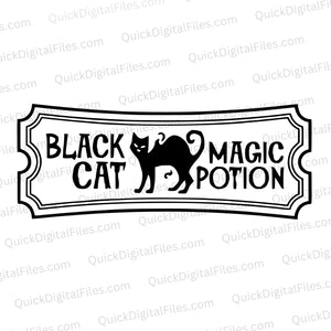 Black Cat Magic Potion SVG graphic for Halloween crafts