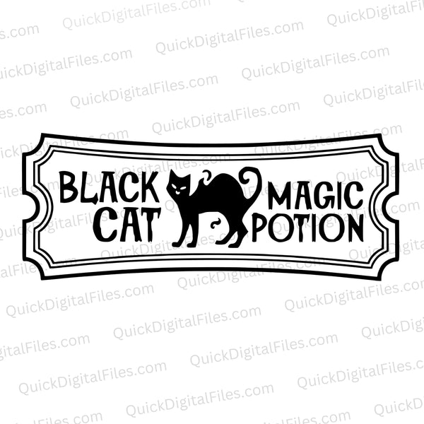 Black Cat Magic Potion SVG graphic for Halloween crafts