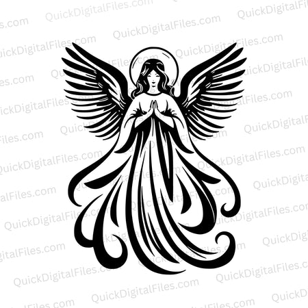 "Black and white angelic silhouette SVG for DIY decor and gifts."