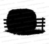 Farm scene silhouette with hay bale and wooden fence
