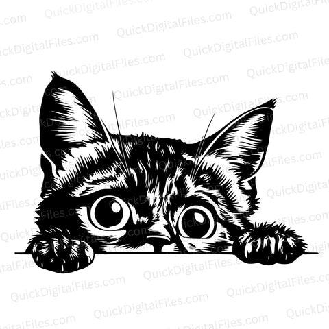 Peeking Cat SVG | Cute Black and White Cat Illustration