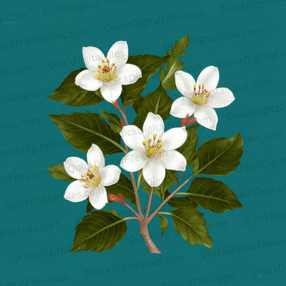 High-quality hawthorn tree flowers illustration in full color