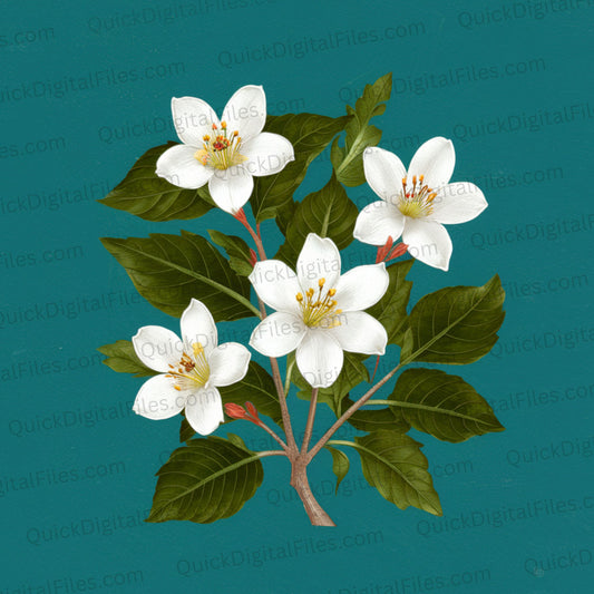 High-quality hawthorn tree flowers illustration in full color
