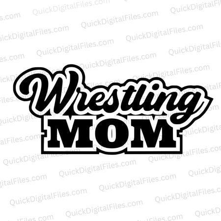 "Wrestling mom SVG in black and white for custom apparel and gear."