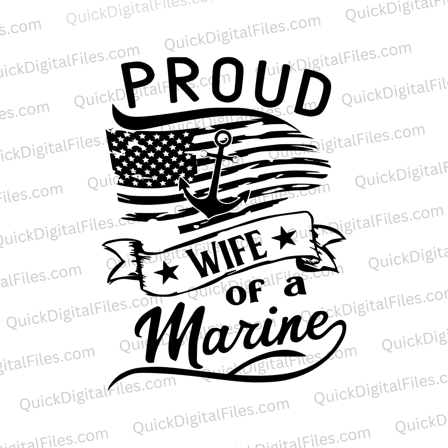 "Proud Wife of a Marine SVG design with American flag for military spouse support."