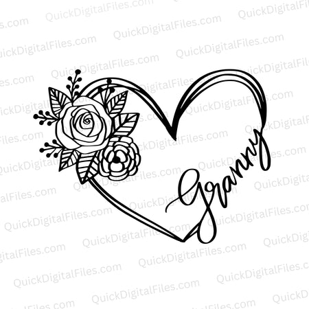 "Granny floral heart outline SVG" for personalized memorial crafts and decor.