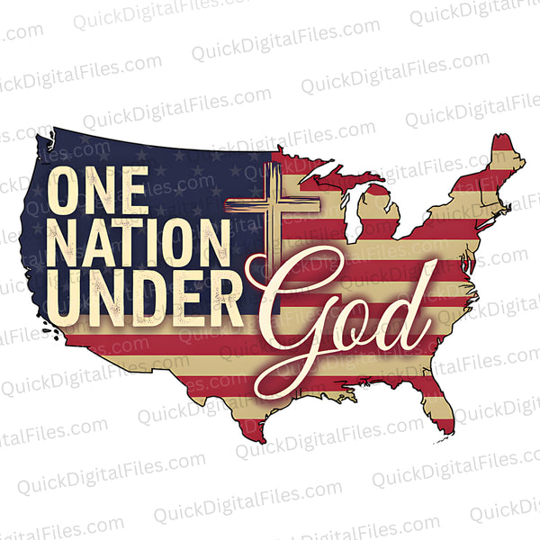 One nation under God PNG with American flag and cross design
