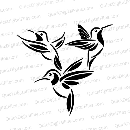 Three hummingbirds flying SVG for nature-inspired crafts