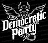 "Bold Black and White SVG graphic with Satan imagery and 'Democratic Party' text"