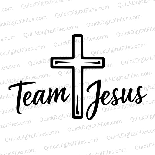"Christian Nail Cross Graphic with 'Team Jesus' in Cursive SVG, PNG, JPEG"