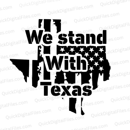 Patriotic Texas SVG vector featuring American flag and solidarity message