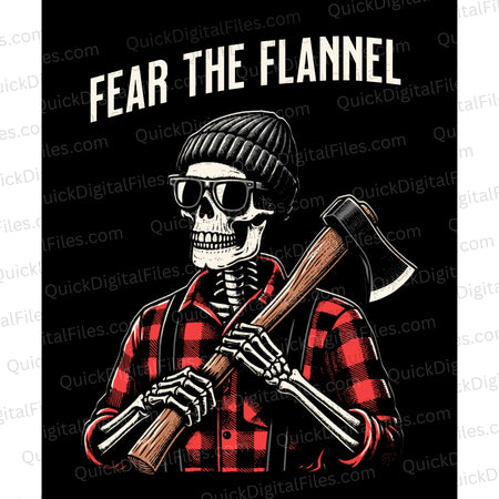 "Fear the Flannel" skeleton in flannel design for rustic DIY projects.