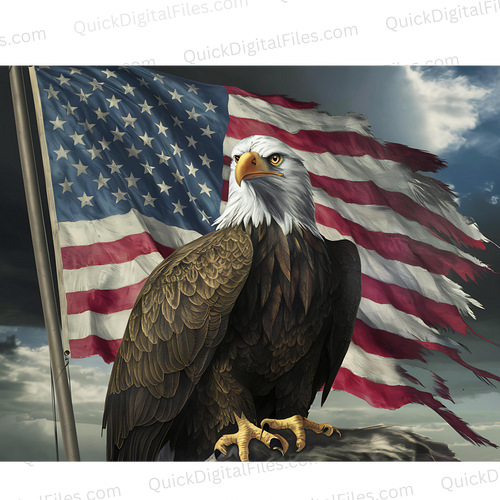 Realistic Eagle and Weathered American Flag: PNG JPEG