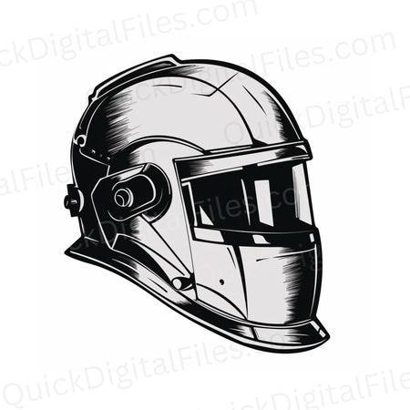 High-Quality Black and White Welding Helmet Graphic