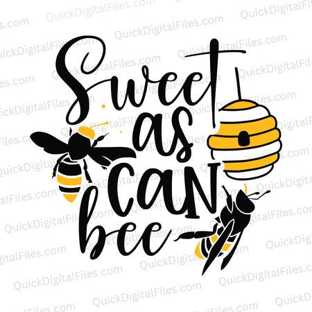 Adorable bee and beehive SVG in black and yellow for DIY projects.