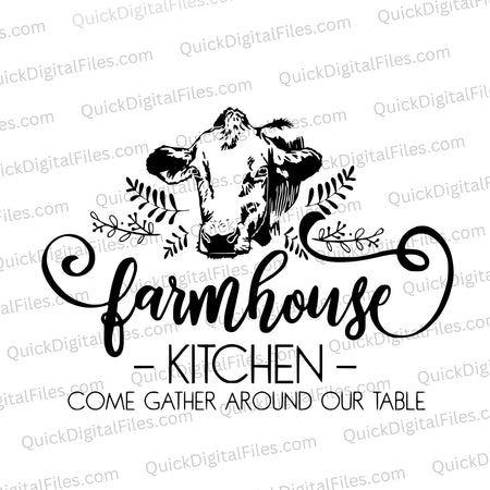 Black and white "Come Gather Around Our Table" vector design