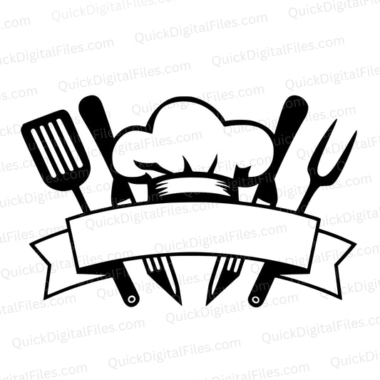 Food Restaurant Logo SVG – Blank Chef Hat Logo with Banner