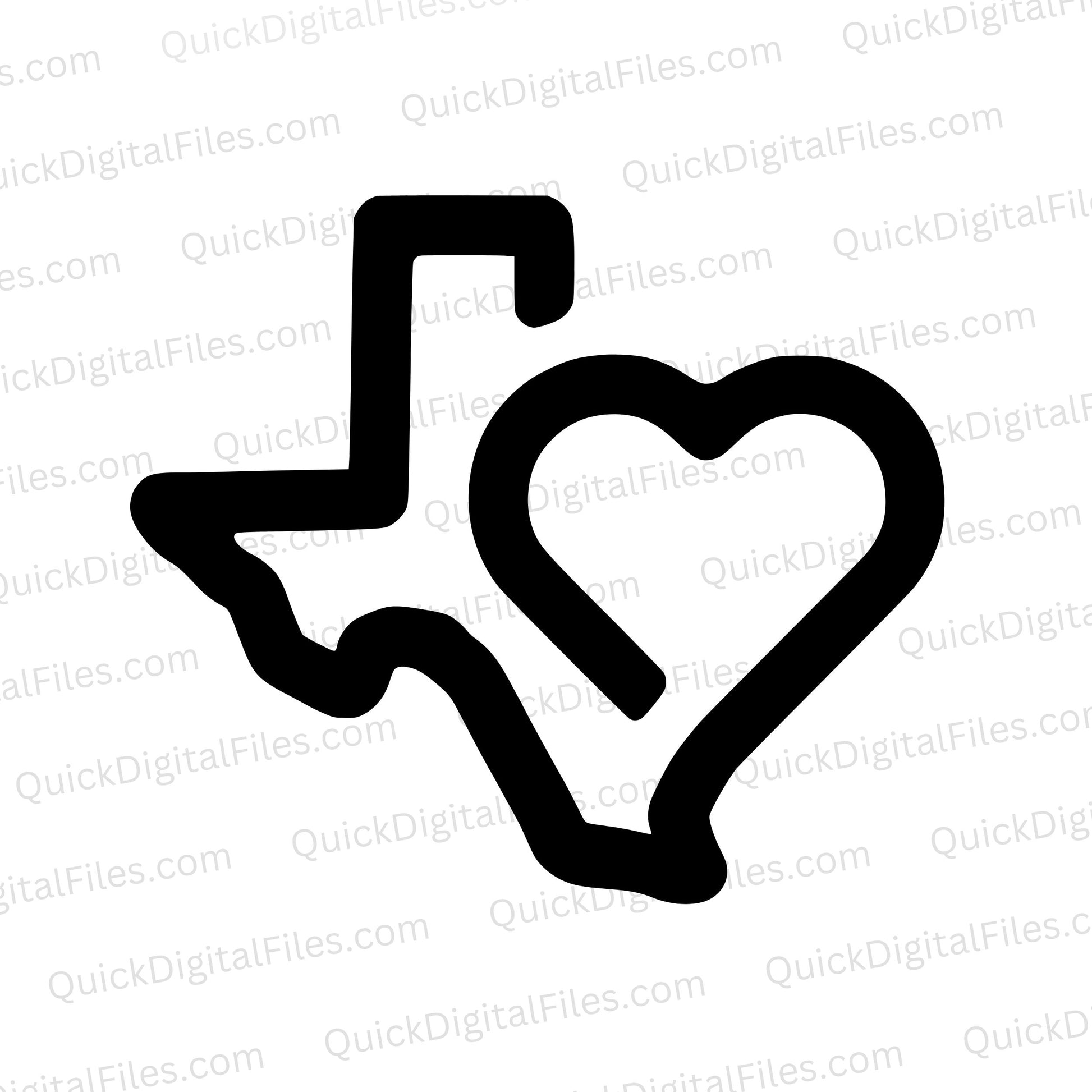 Heart integrated into Texas outline SVG for Texan pride decorations.