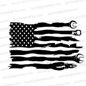 "American Flag and Tools Symbolic Graphic SVG, PNG, JPEG, PDF"