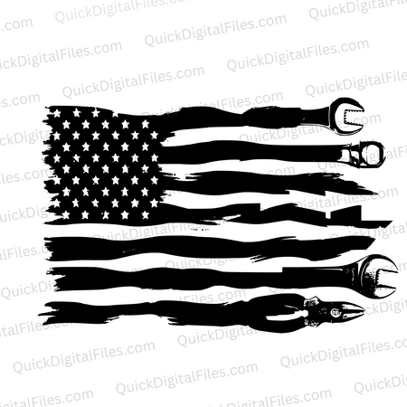 "American Flag and Tools Symbolic Graphic SVG, PNG, JPEG, PDF"