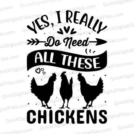 Black and white chicken-themed SVG for farm decor and apparel