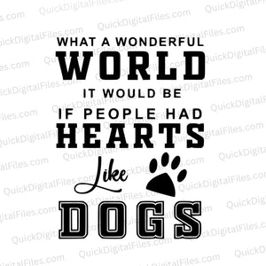 "Hearts Like Dogs" SVG graphic with inspiring message and paw print