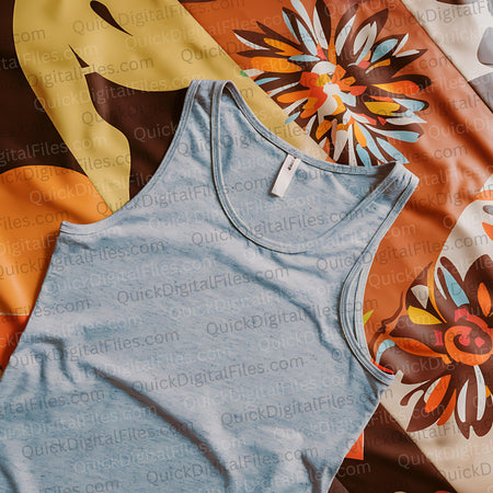  Light Gray Tank Top on Floral Fabric Mockup - Digital Photo Download
