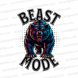 "Beast Mode Charging Bear Graphic with Red Eyes PNG, JPEG"