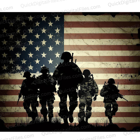 "Patriotic wall art JPEG download of soldiers and American flag"