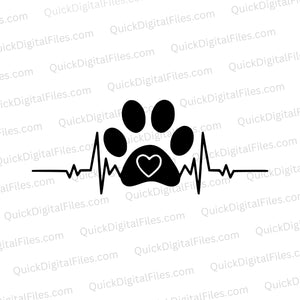 "Pet owner heartbeat to dog paw SVG silhouette graphic"