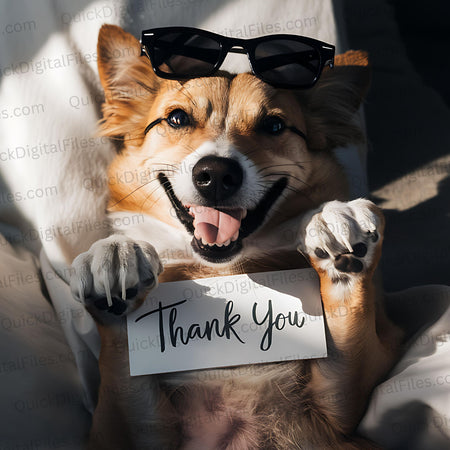 "Thank You Pup with Sunglasses Photo PNG, JPEG, PDF"