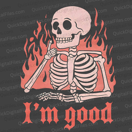 Skeleton sitting in fire giving thumbs up PNG
