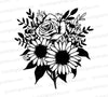 Elegant sunflower and rose bouquet SVG silhouette for sophisticated crafts.