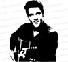 Elvis Presley silhouette with guitar SVG for rock 'n' roll themed crafts.