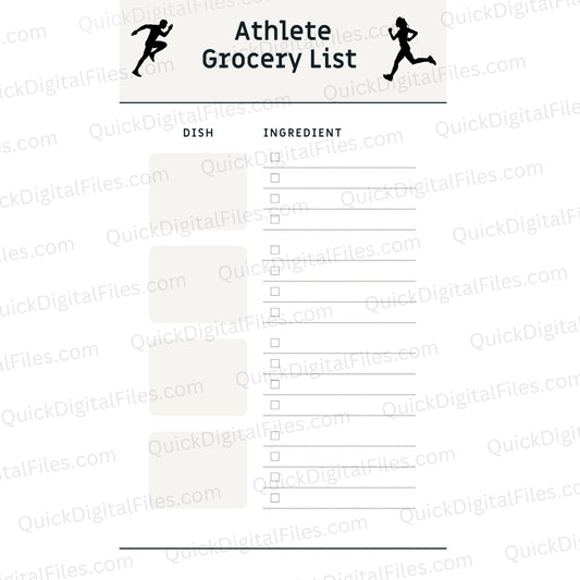 Printable Athlete Grocery List PDF for structured meal planning
