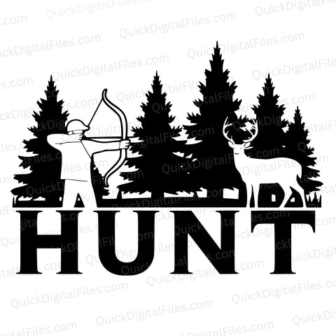 Hunting SVG | Bow Hunter Aiming at Deer Scene Silhouette