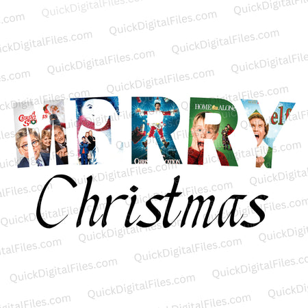 Christmas movie collage "Merry" graphic with movie scenes PNG
