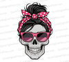 Downloadable Image Of Fashionable Skull With Pink Sunglasses And Polka-Dotted Scarf In PNG, JPEG.