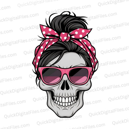 Downloadable Image Of Fashionable Skull With Pink Sunglasses And Polka-Dotted Scarf In PNG, JPEG.