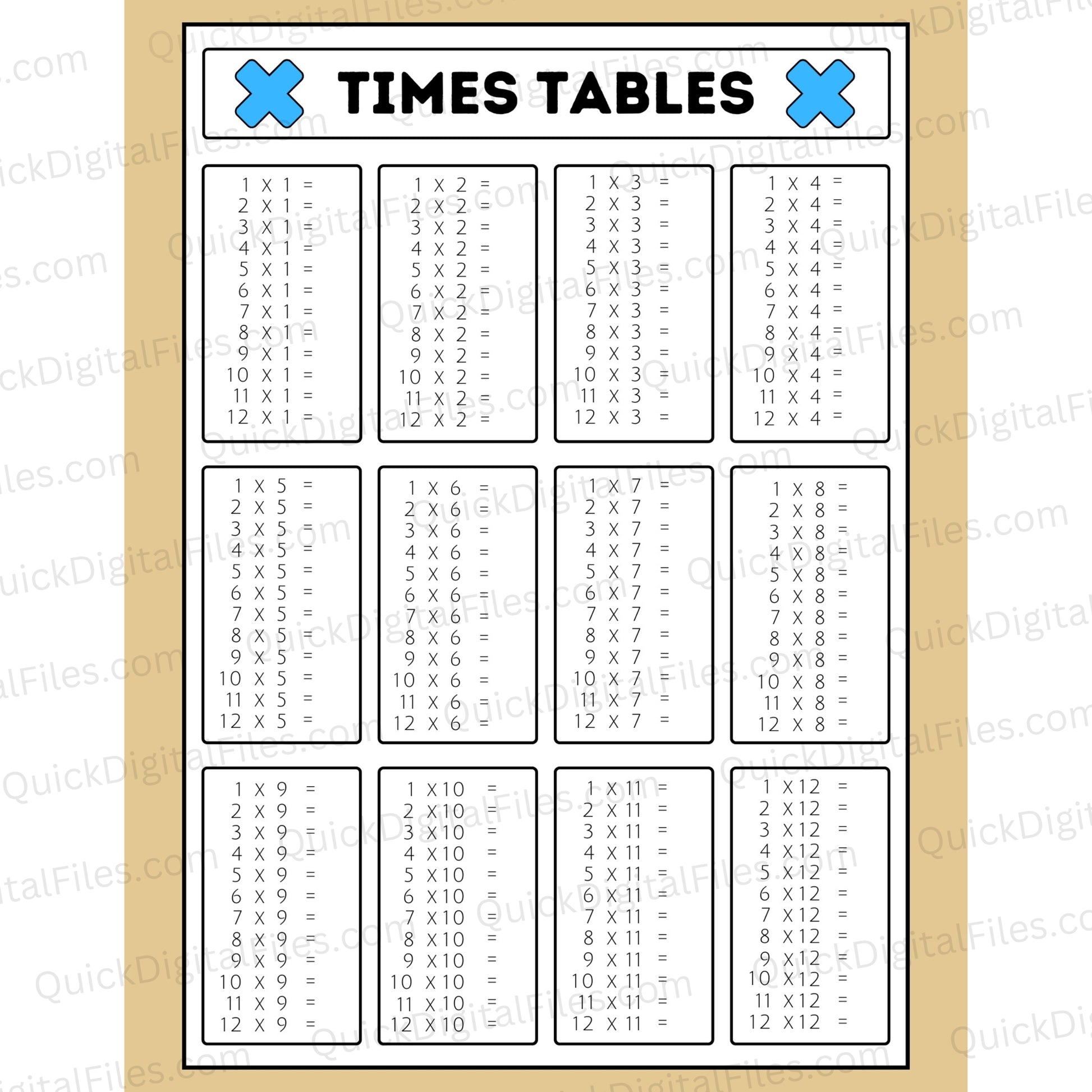 Times table printables for homeschooling and classroom learning
