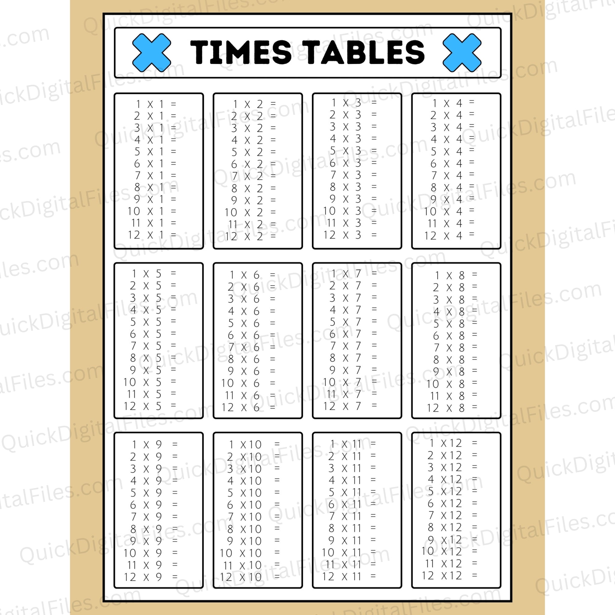 Times Table Sheet Printable PDF - Full 1x1 to 12x12 Multiplication ...