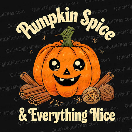 Pumpkin Spice & Everything Nice autumn design with walnuts and cinnamon PNG
