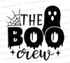 Boo Crew SVG with ghost, spider web, and dripping text
