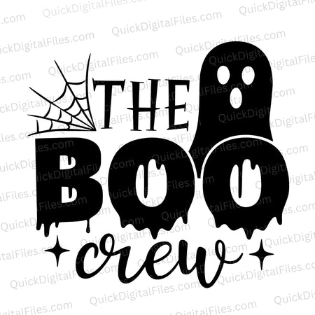 Boo Crew SVG with ghost, spider web, and dripping text
